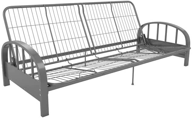 DHP Aiden Futon Metal Frame. Converts Easily to a Full- Size Bed. Silver