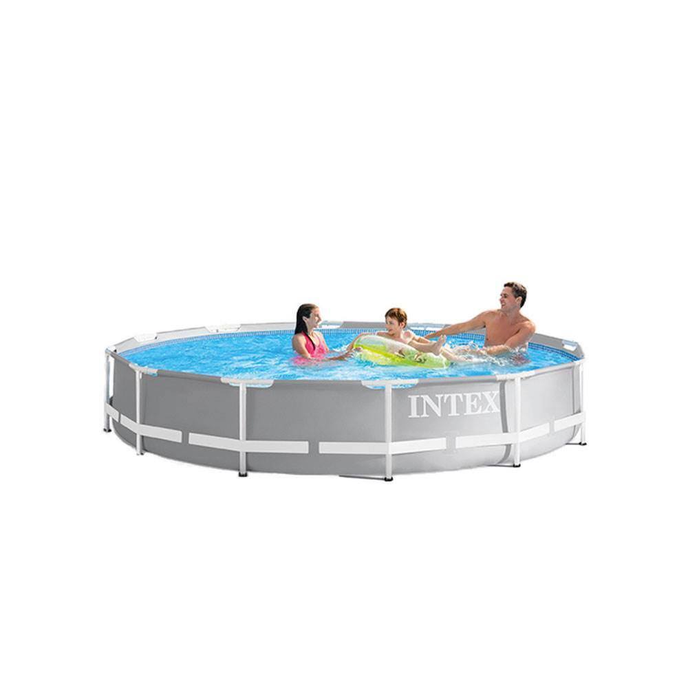 Intex 26711EH + 28005E 12 ft. x 30 in. Round 144 in. Frame Above Ground Swimming Pool Set and Robot Vacuum