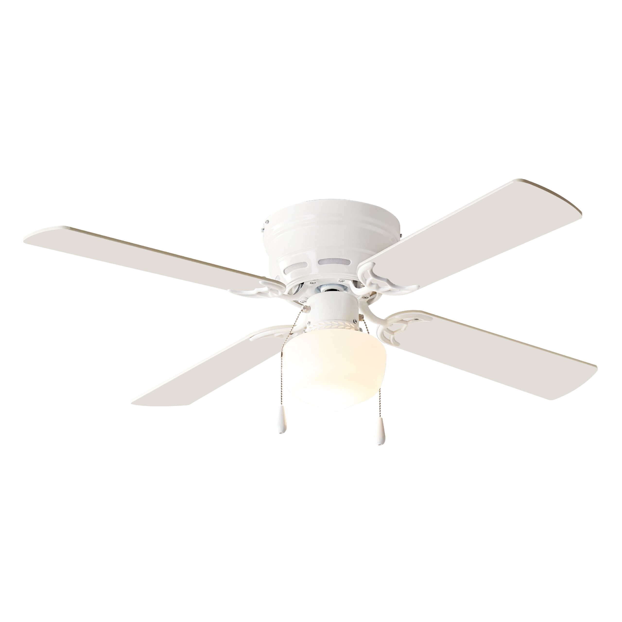 Mainstays 42″ Hugger Metal Indoor Ceiling Fan with Light. White. 4 Blades. LED Bulb. Reverse Airflow