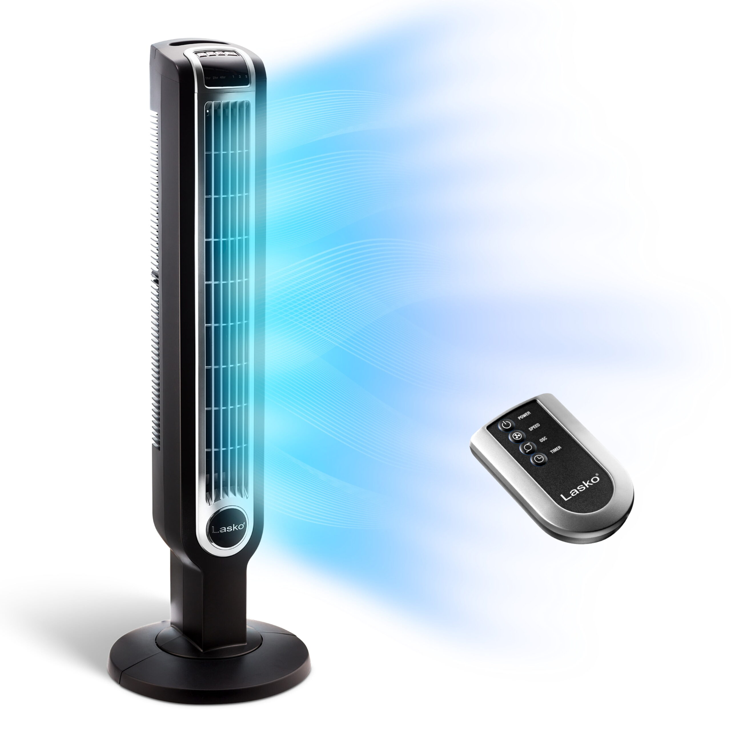 Lasko 36″ 3-Speed Oscillating Tower Fan with Remote Control and Timer. Model 2511. Black