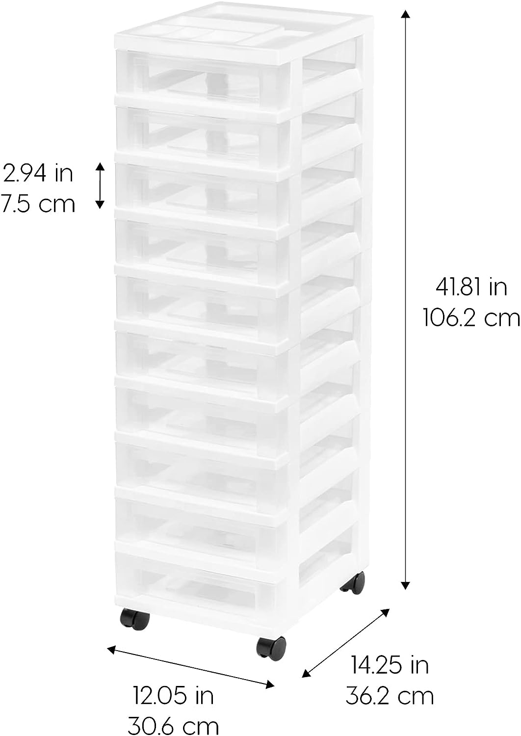 IRIS Medium 10-Drawer Cart with Organizer Top. White