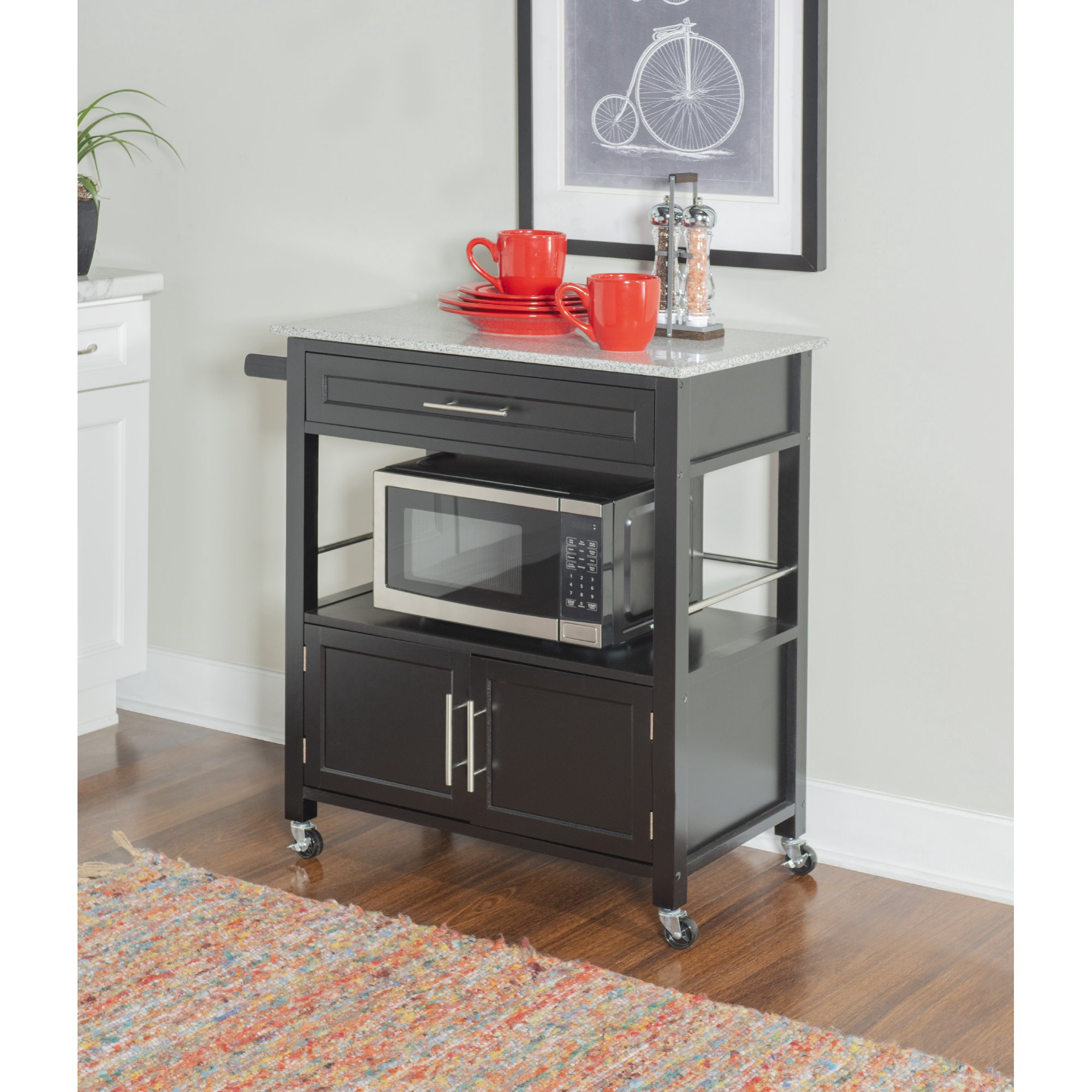 Linon Cameron Kitchen Cart with Granite Top. 36 inches Tall. White