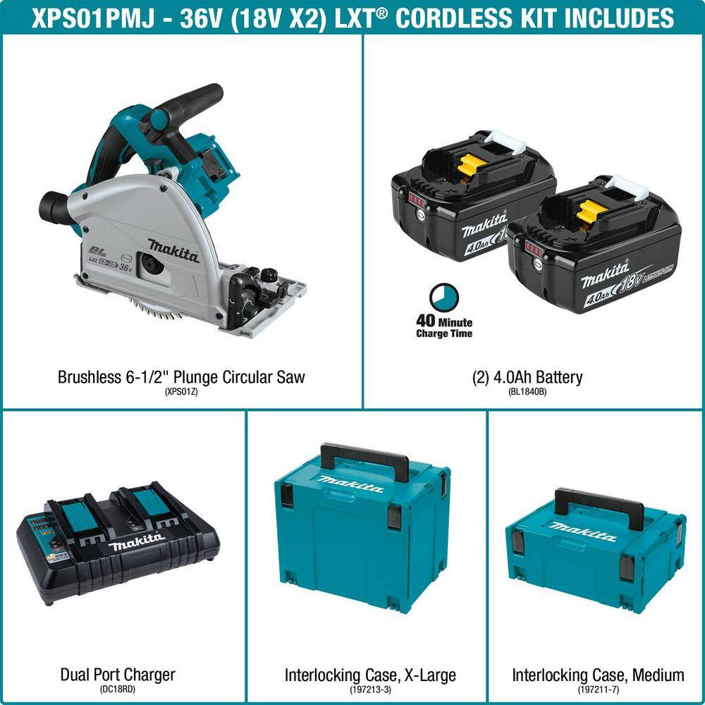 Makita XPS01PMJ 18V X2 LXT Lithium-Ion (36V) Brushless Cordless 6-1/2 in. Plunge Circular Saw Kit (4.0Ah)