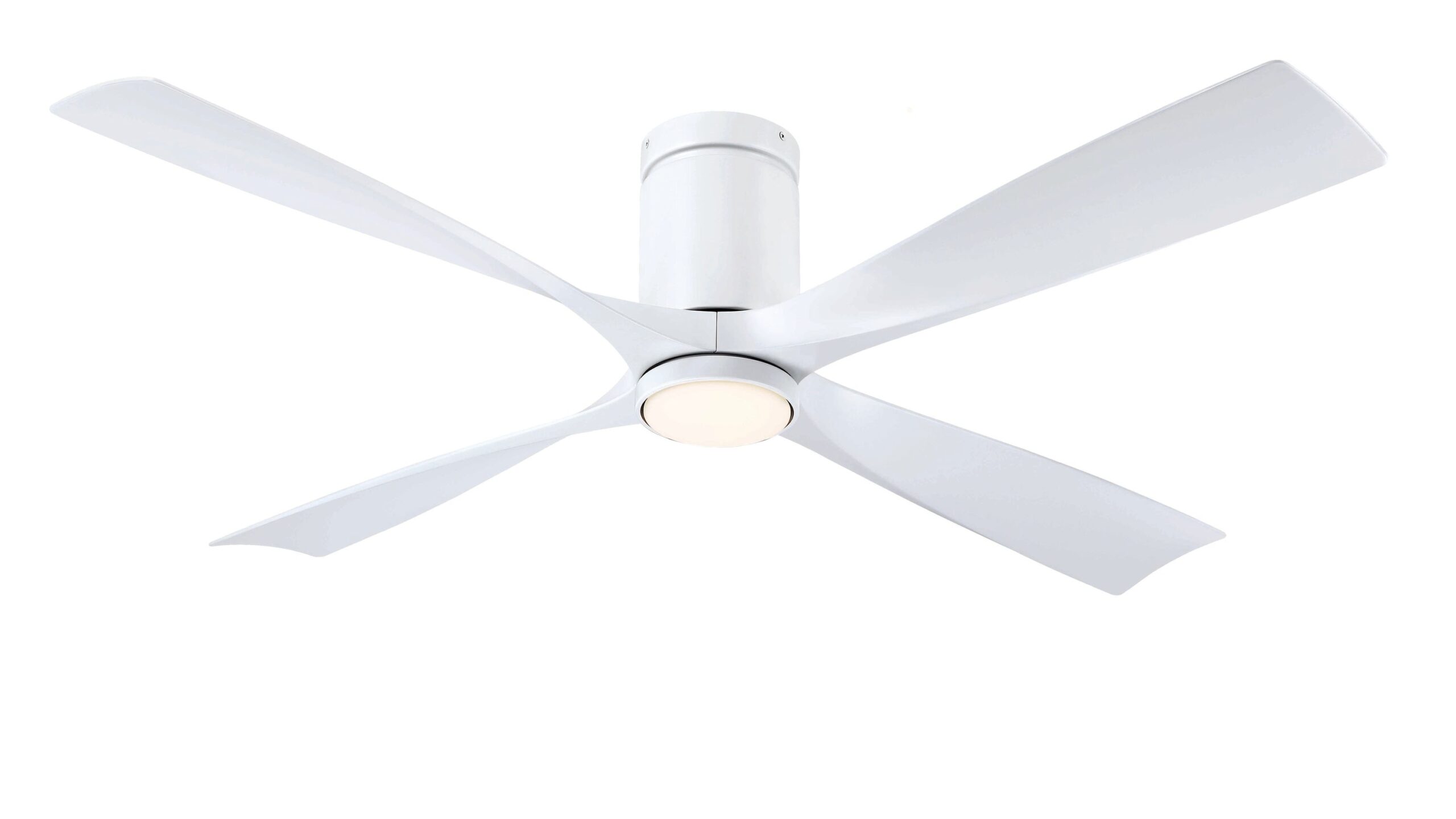 Fanimation Studio Collection AireFlush 52-in Matte White Color-changing LED Indoor/Outdoor Flush Mount Ceiling Fan with Light Remote (4-Blade)