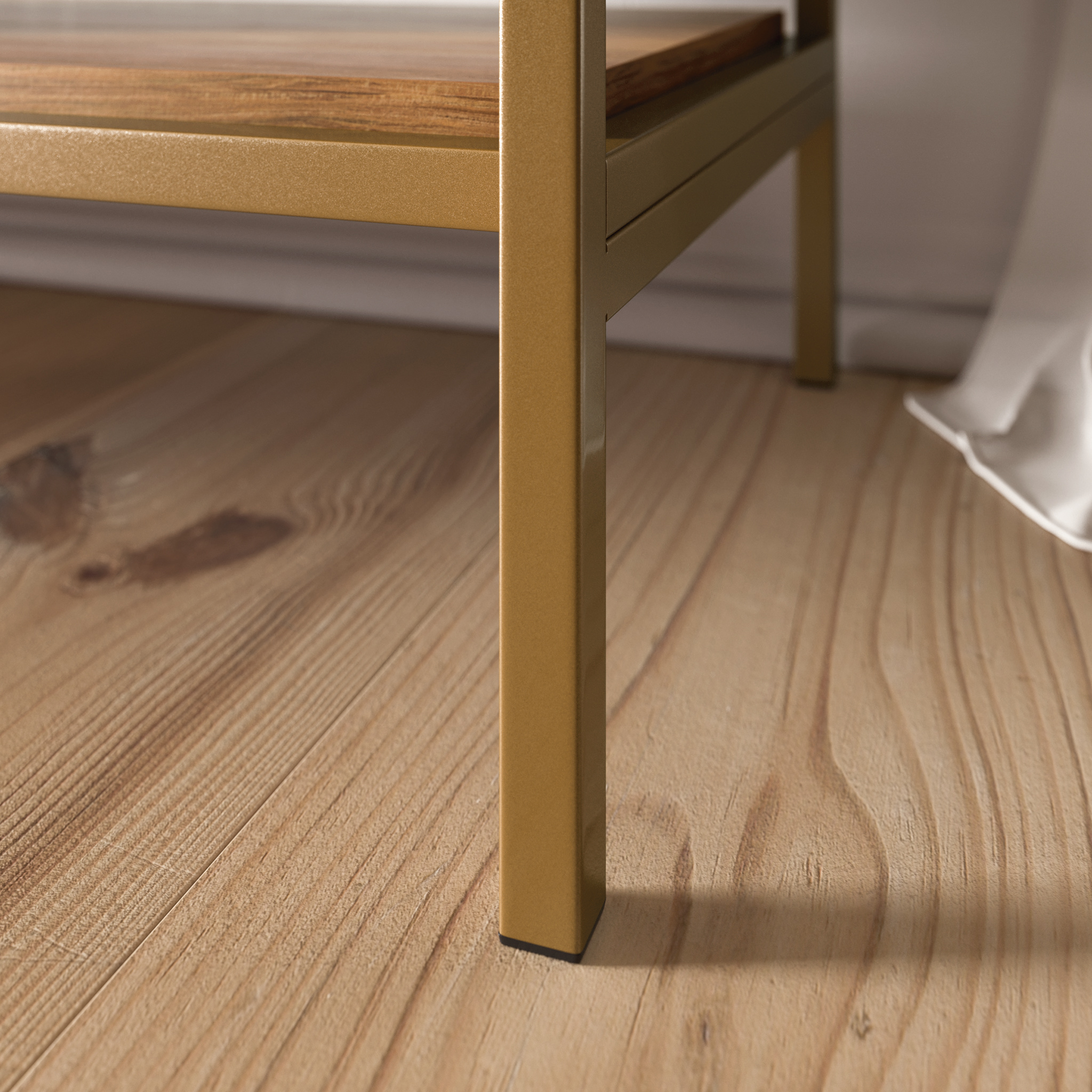 Sauder International Lux Metal Frame Console Table. Sindoori Mango Finish