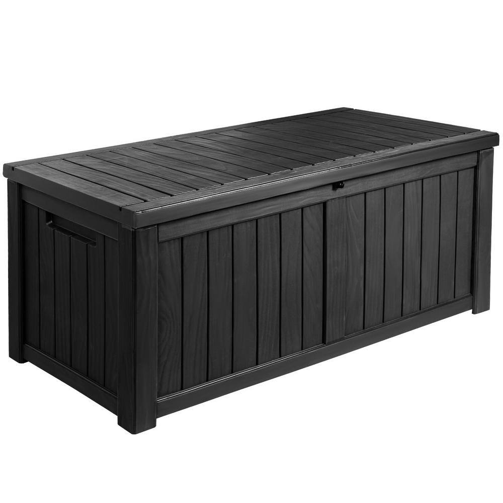 Tozey T-PSB1450W0 120 Gal. Outdoor Storage Box Plastic Resin Deck Box. Black