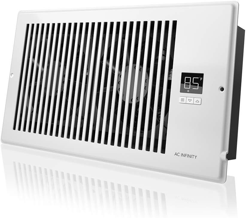 AC Infinity AIRTAP T6. Quiet Register Booster Fan with Thermostat Control. Heating Cooling AC Vent. Fits 6 x 12 Register Holes. White