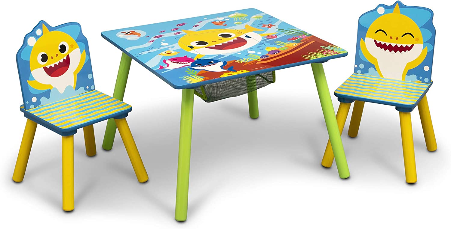 Delta Children Kids Table Storage (2 Chairs Included) -Ideal for Arts & Crafts. Snack Time. Homeschooling. Homework & More. Baby Shark. 3 Piece Set