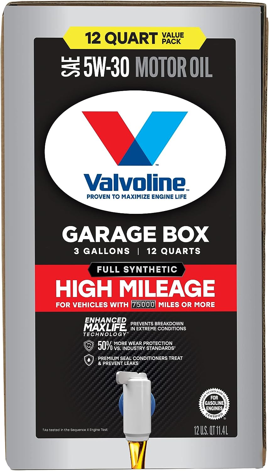Valvoline Full Synthetic High Mileage with Enhanced MaxLife Technology 5W-30 12 QT Garage Box