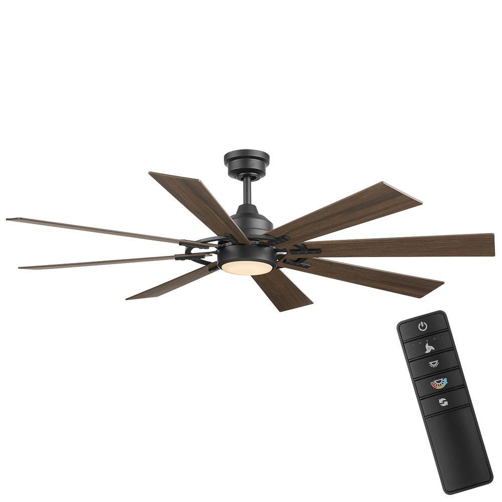 Home Decorators Collection  Makenna 60 in. White Color Changing Integrated Outdoor LED Matte Black Ceiling Fan with Light Kit. DC Motor and Remote