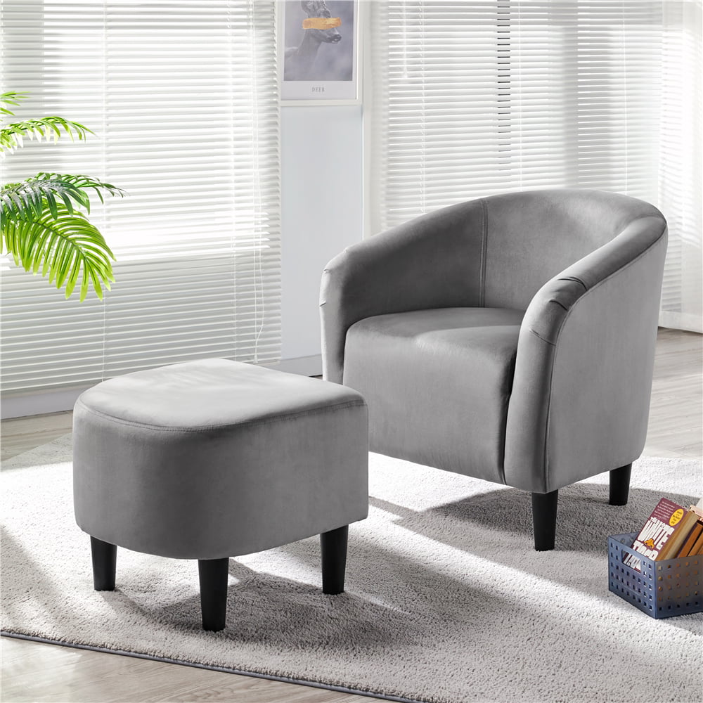 Easyfashion Velvet Club Accent Chair and Ottoman Set. Gray