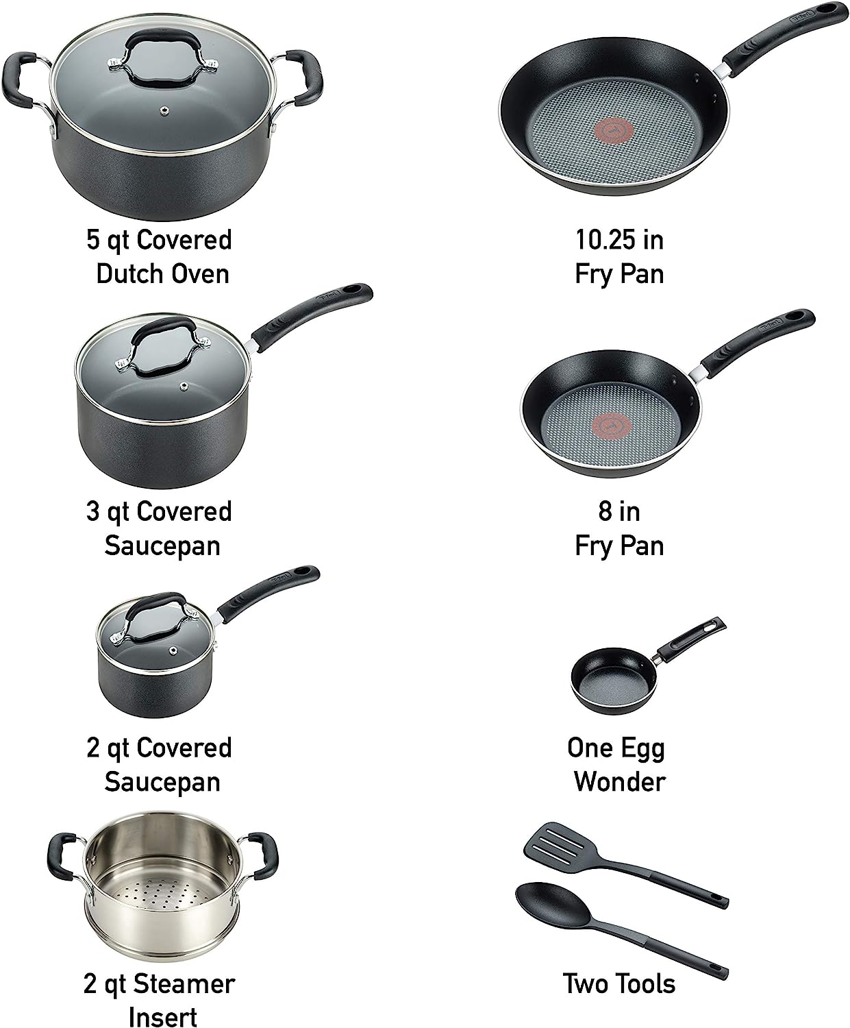 T-fal Experience Nonstick Cookware Set 12 Piece Induction Pots and Pans. Dishwasher Safe Black