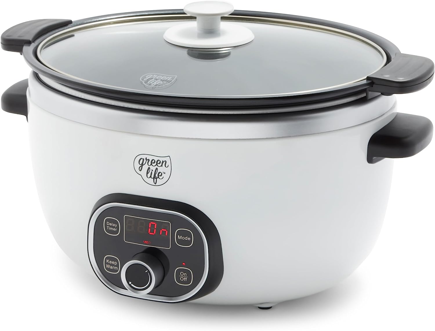 GreenLife Cook Duo Healthy Ceramic Nonstick Programmable 6 Quart Family-Sized Slow Cooker. PFAS-Free. Removable Lid and Pot. Digital Timer. Dishwasher Safe Parts. White
