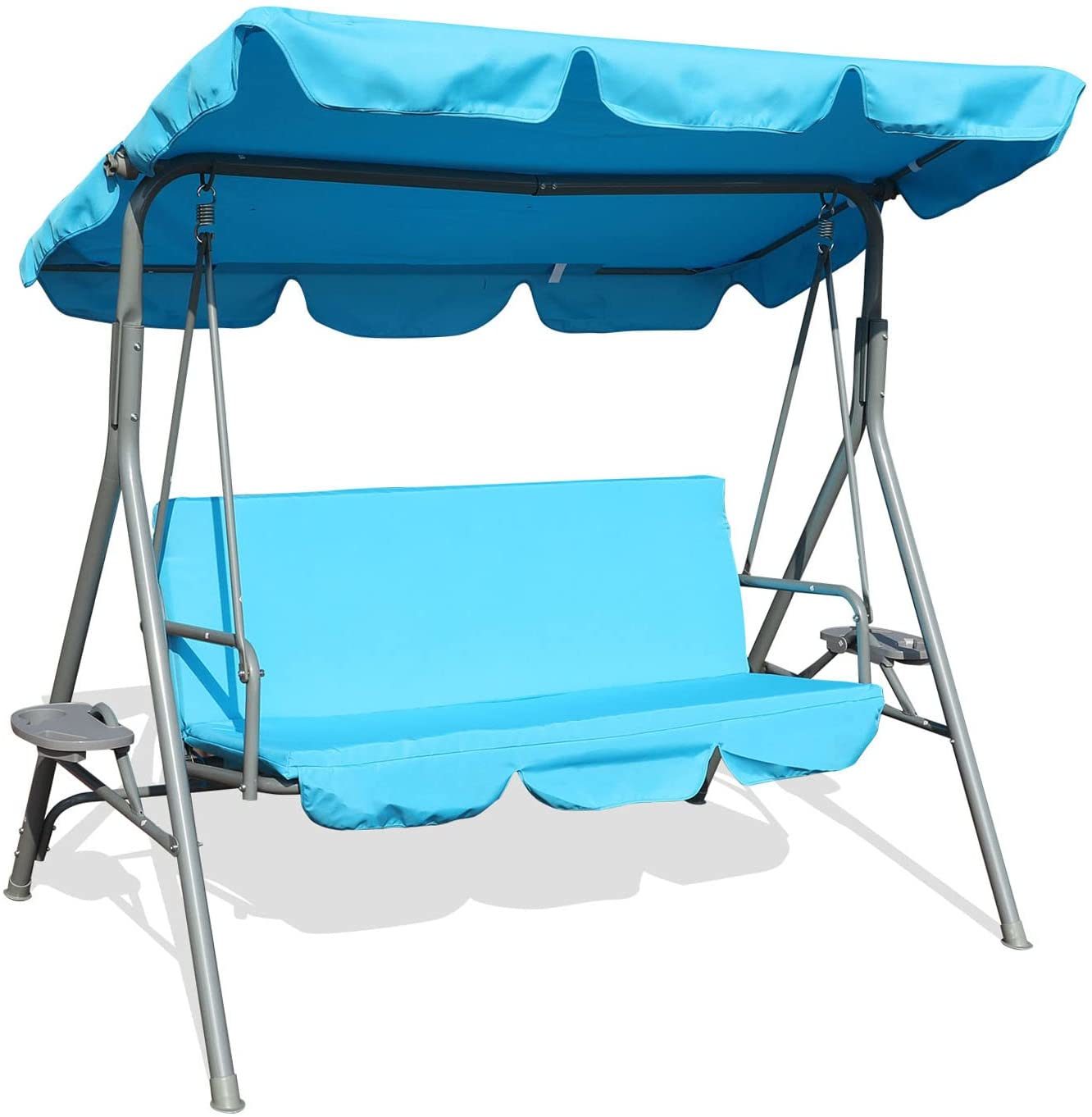 GOLDSUN Durable Outdoor Patio Swing Chair with Side Table Weather Resistant Canopy Swing Bench with Cushion.Suitable for Garden. Poolside. Balcony. Backyard-Blue (BGSW-817)
