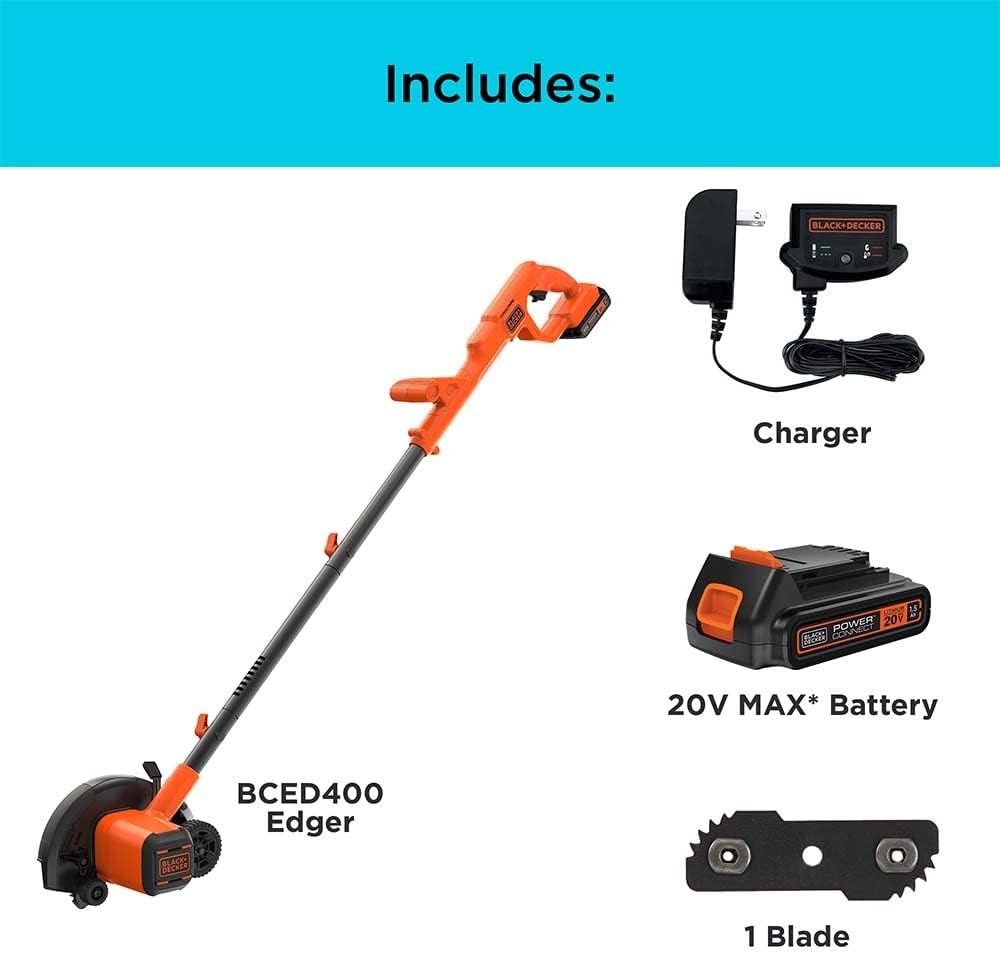 BLACK+DECKER 20V MAX Cordless Edger Lawn Kit. 1.5 Ah Battery & Charger Included (BCED400C1)