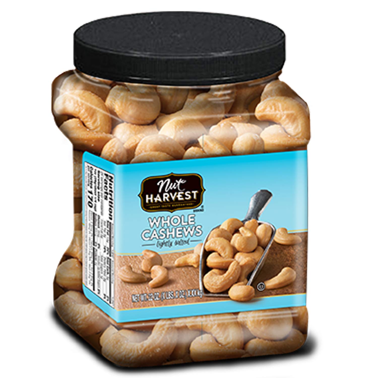 Nut Harvest. Lightly Salted Whole Cashews. 24oz Jar