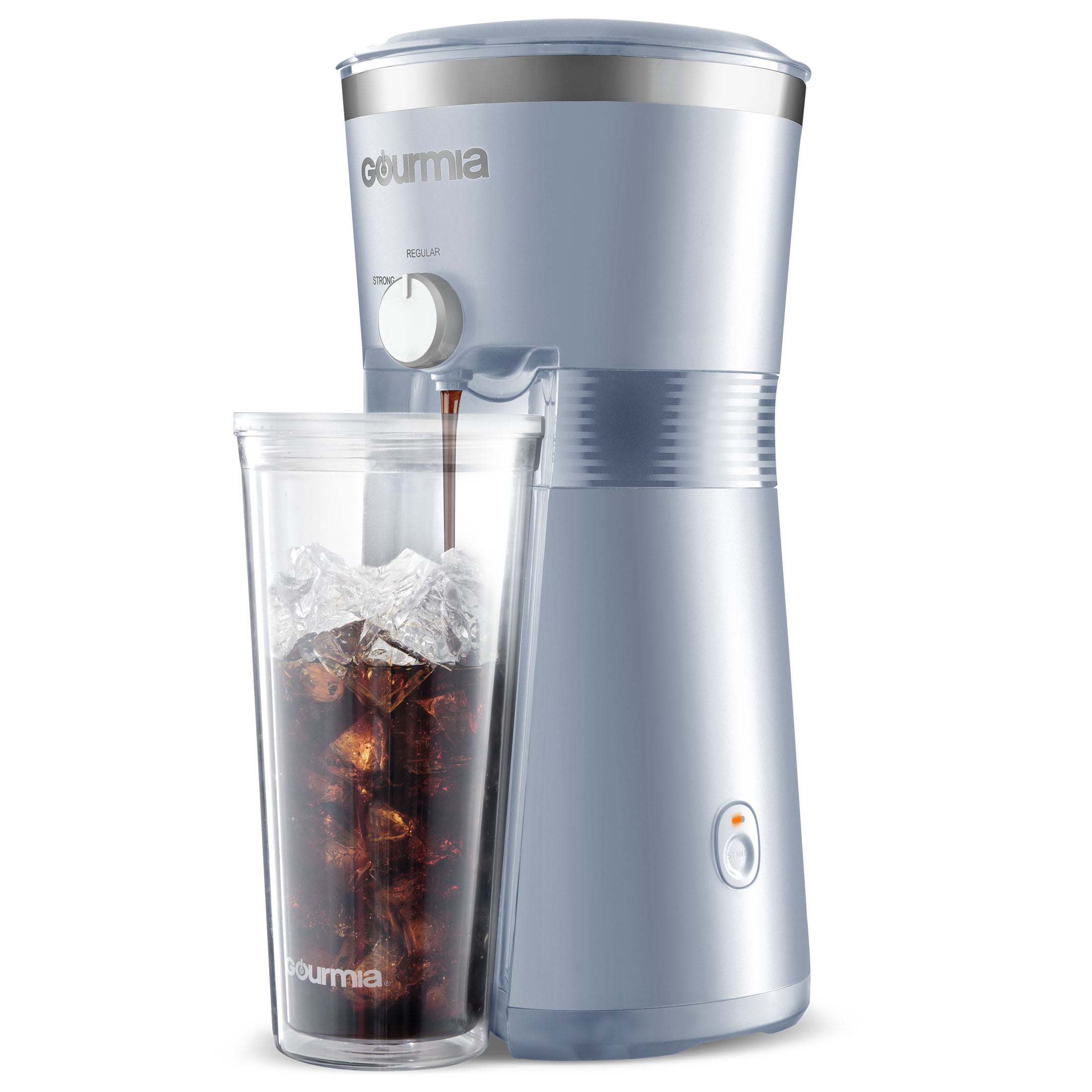 Gourmia Iced Coffee Maker with 25 fl oz. Reusable Tumbler. Blue
