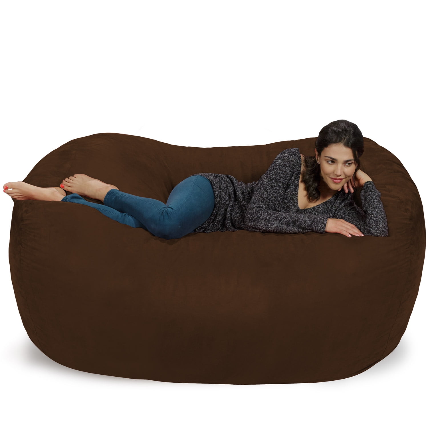 Chill Sack Bean Bag Chair. Memory Foam Lounger with Microsuede Cover. Kids. Adults. 6 ft. Chocolate