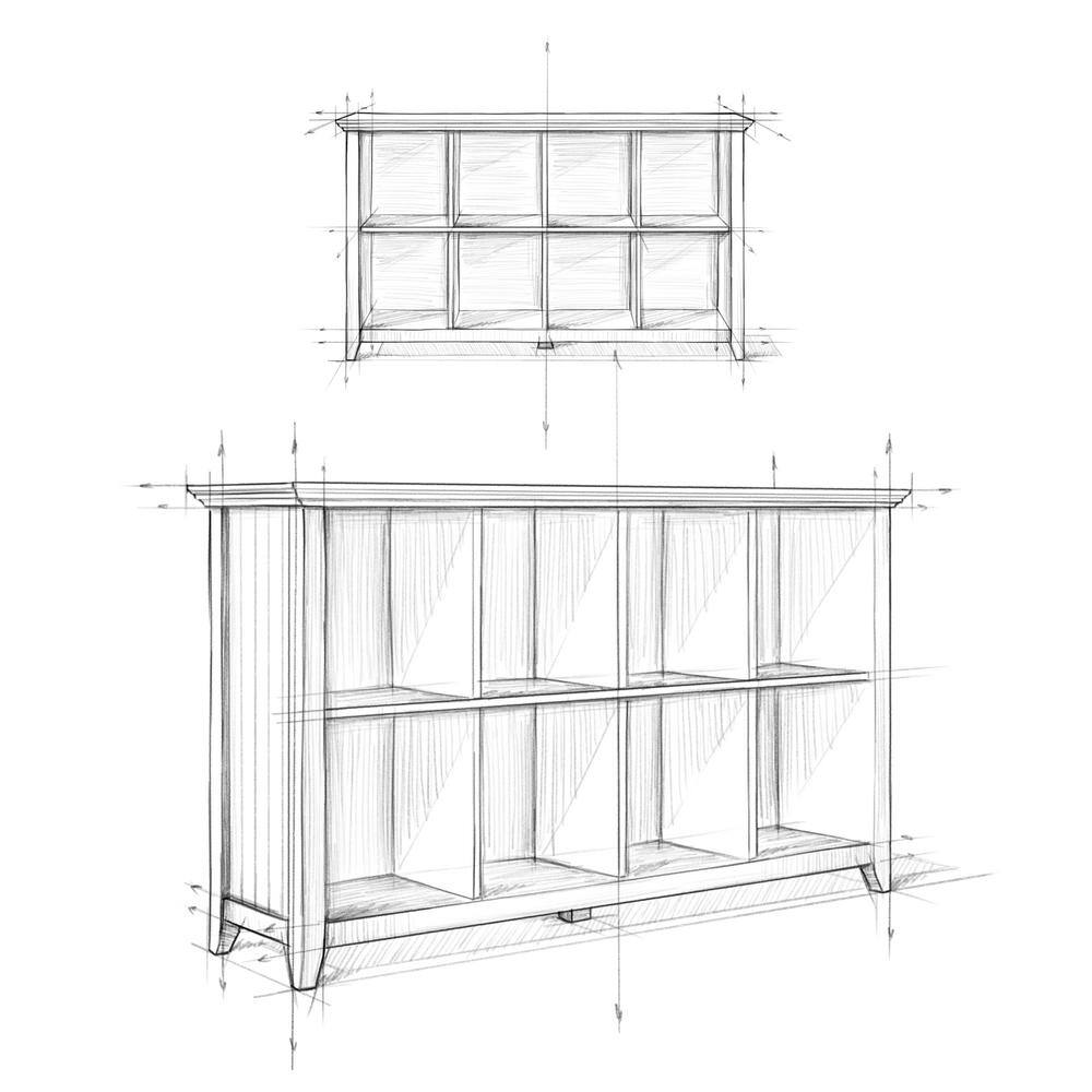 Simpli Home Acadian Solid Wood 57 in. Wide Transitional 8 Cube Storage Sofa Table in Light Golden Brown