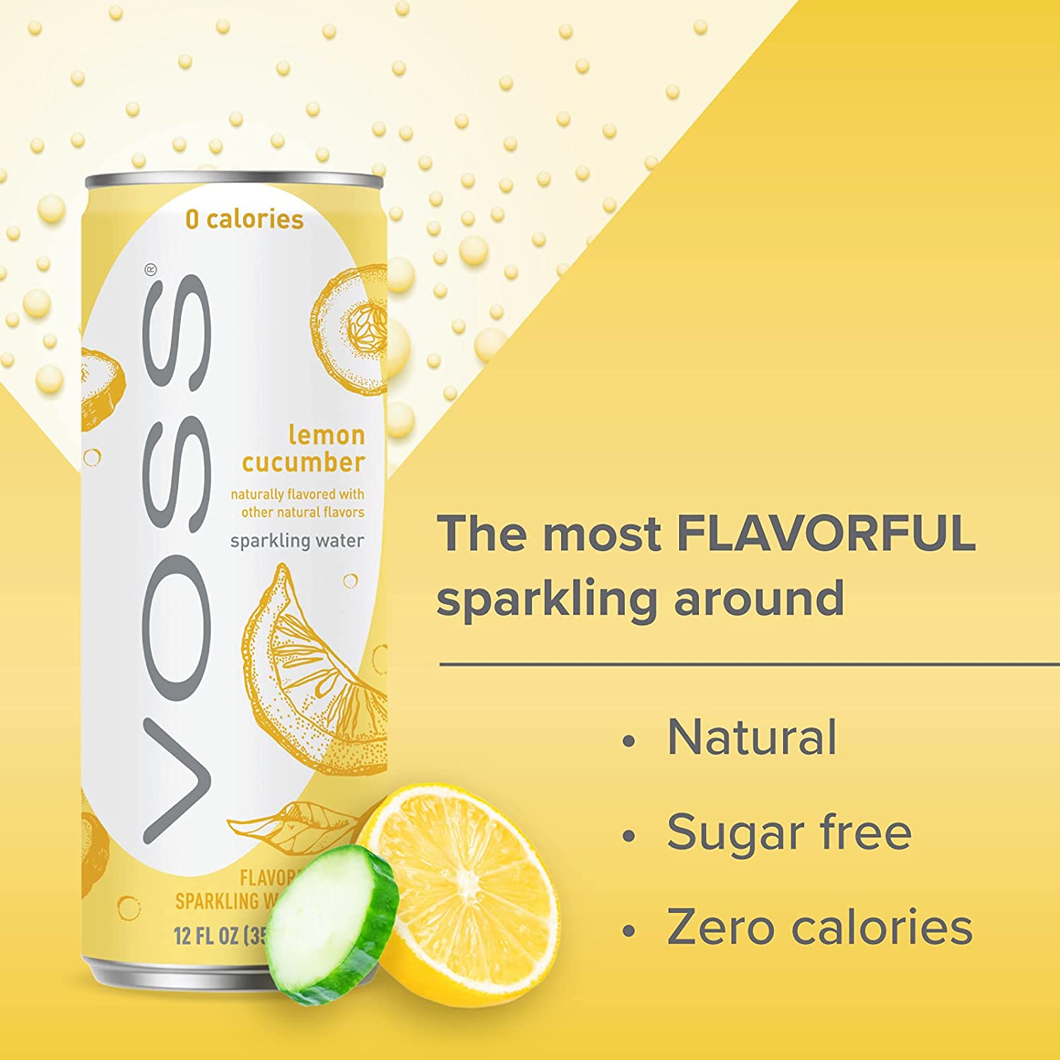 VOSS Lemon Cucumber Flavored Sparkling Water. 355ml Cans (Pack of 24)