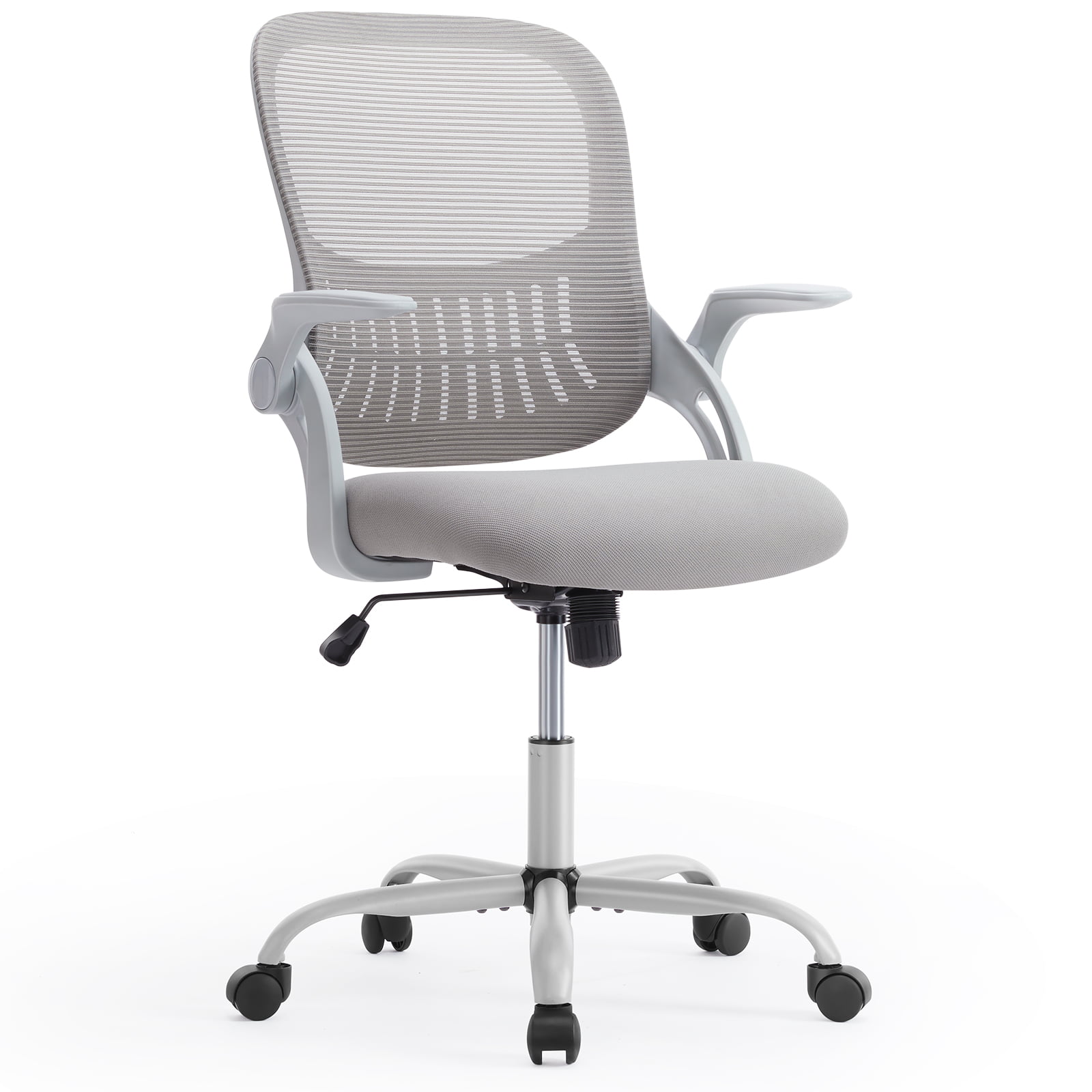 Desk Chair. Ergonomic Home Office Chair with Flip-Up Armrests. Rolling Chair with Lumbar Support. Executive Height Adjustable Swivel Task Chair. Grey