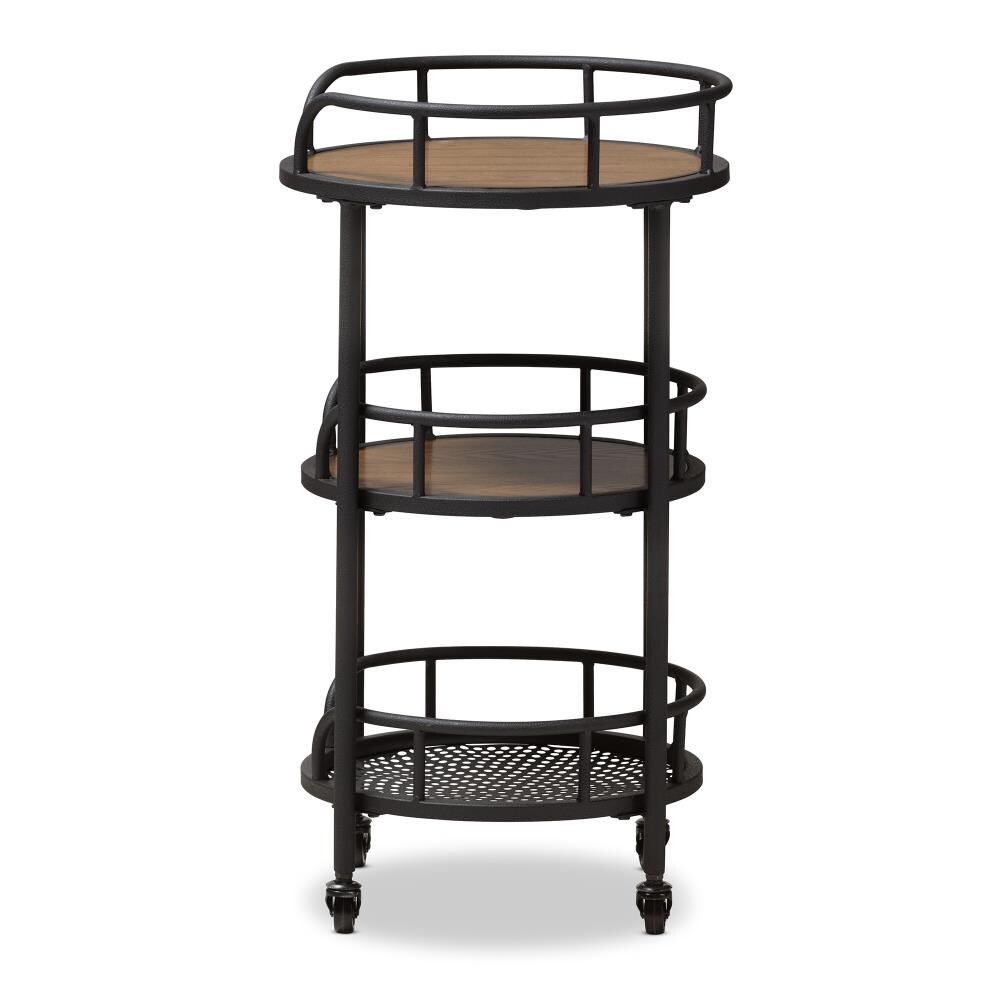 Baxton Studio Black Metal Base with Composite Wood Top Rolling Kitchen Cart (17.72-in x 29.53-in)