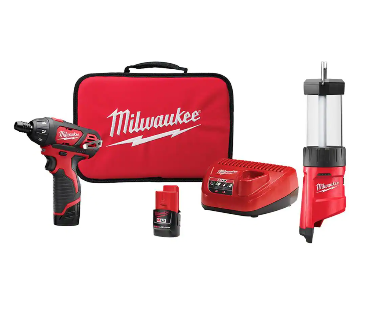 Milwaukee 2401-22-2362-20 M12 12-Volt Li-Ion Cordless 1/4 in. Hex Screwdriver Kit with M12 400 Lumens LED Lantern/Trouble Light with USB Charging