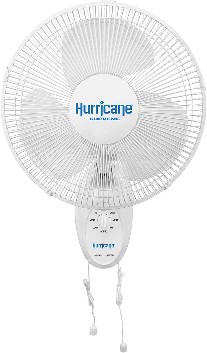 Hurricane Supreme 12 Inch Oscillating Wall Mount Fan with 3 Speed Settings and 90 Degree Oscillation. White