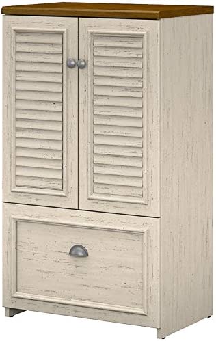 Bush Furniture Fairview Storage Cabinet with Drawer in Antique White and Tea Maple