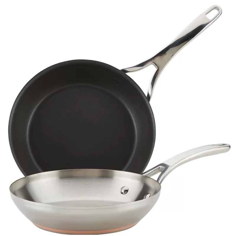 Anolon 77702 Nouvelle Copper Frying / Fry Pan / Skillet Set. 9.5 Inch Stainless Steel and 10.25 Inch Hard Anodized Nonstick