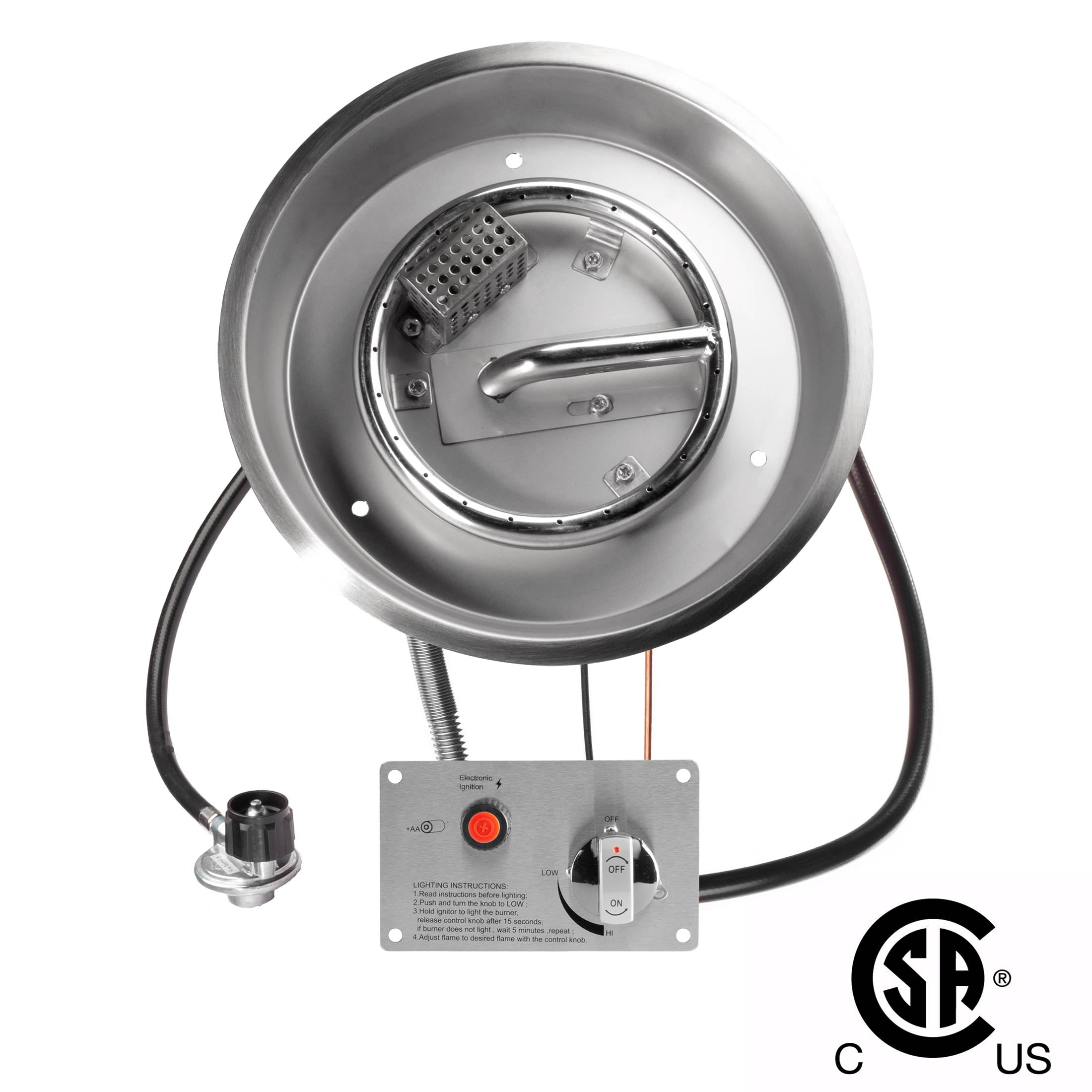 12″ Round CSA Certified Fire Pit Burner Kit. Stainless Steel. Propane. Electronic Ignition