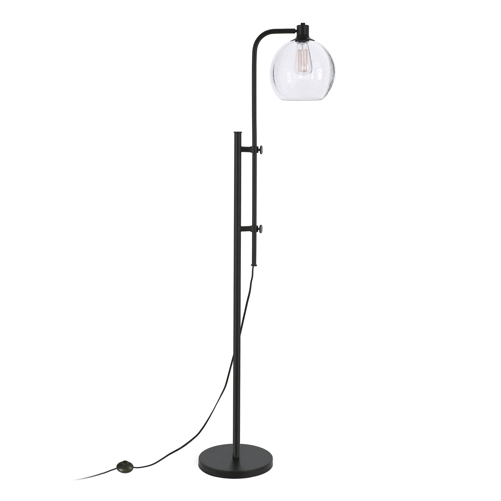 Antho Height-Adjustable Floor Lamp with Glass Shade in Blackened Bronze/Seeded Floor Lamp Blackened Bronze/Seeded 68″ Tall