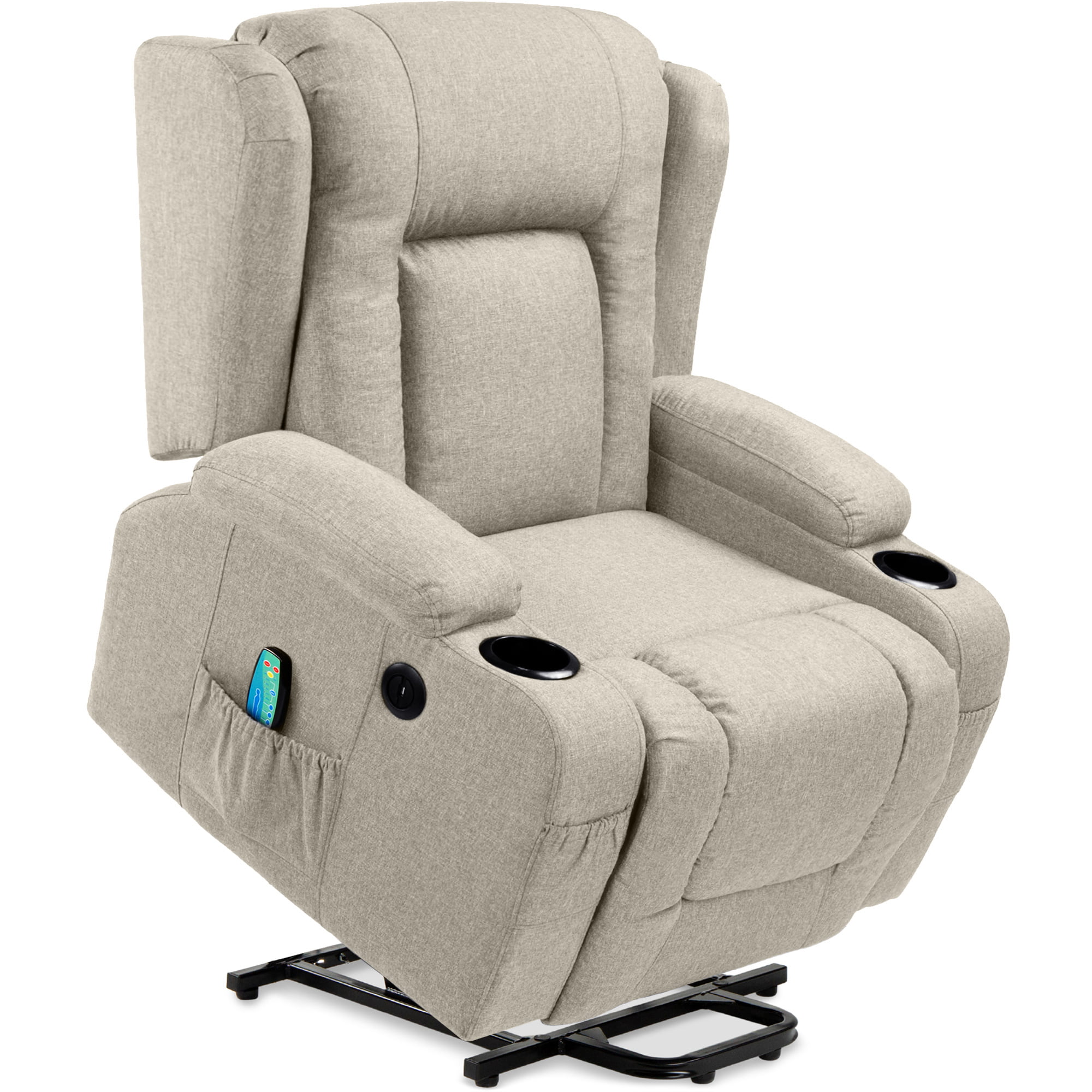Best Choice Products Electric Power Lift Linen Recliner Massage Chair Furniture w/ USB Port. Heat. Cupholders - Greige