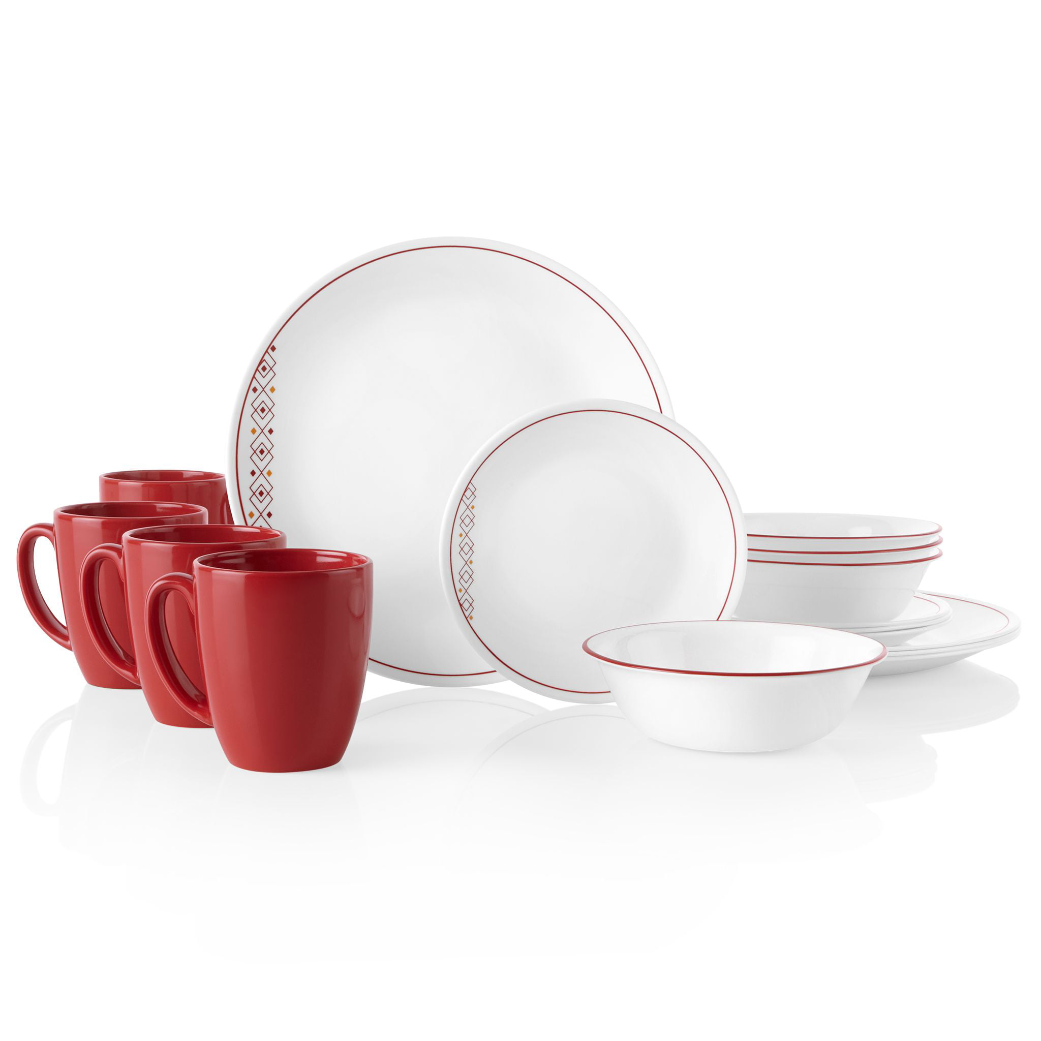 Corelle® Fusion Chili. 16 Piece. Red. Dinnerware Set