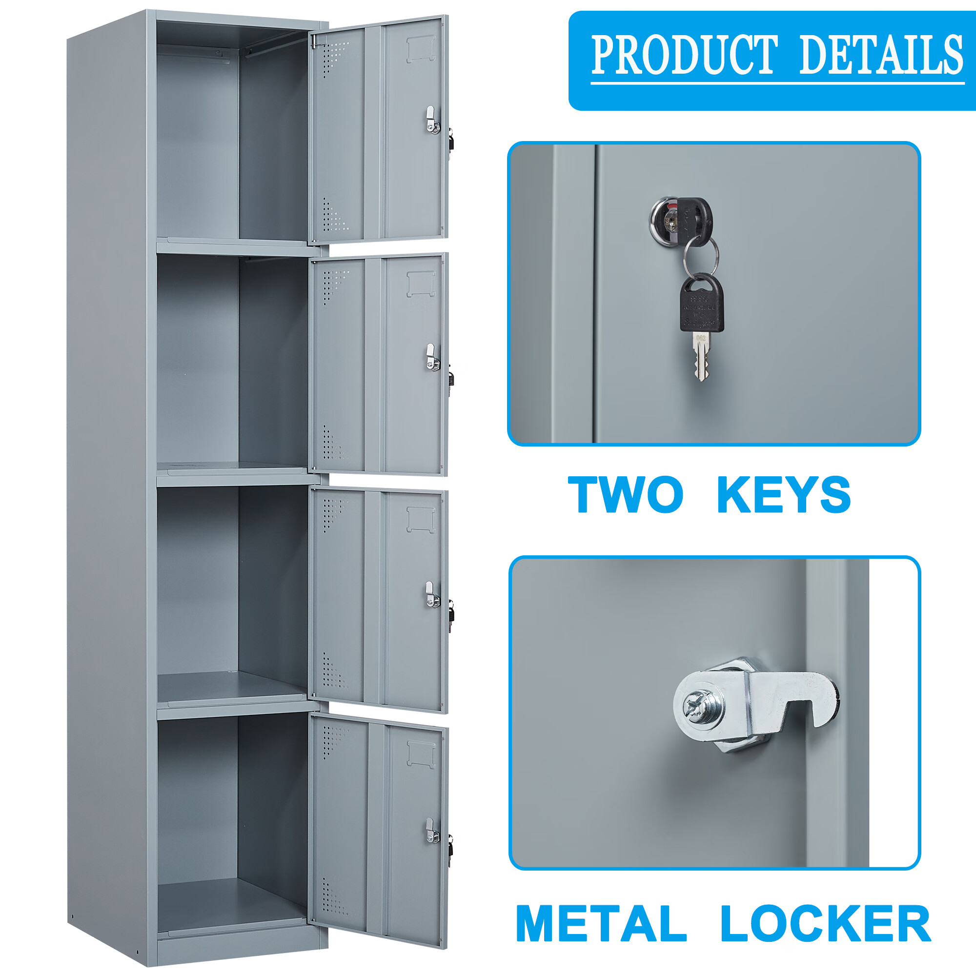 Fesbos Metal Locker 4 Lockable Door.71″ Tall Steel Storage Cabinet for School Office Gym Home Employees Staff Sundries Room