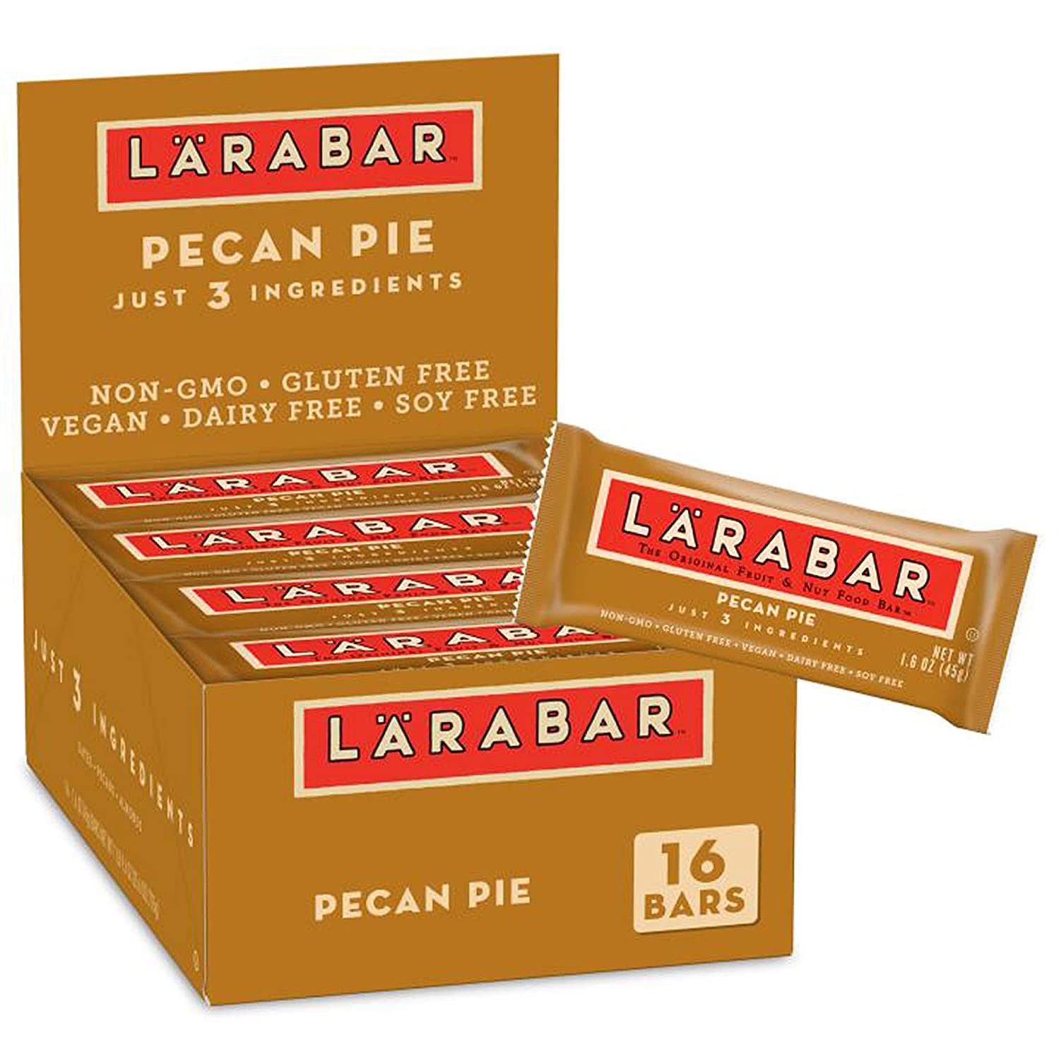 Larabar Pecan Pie. Gluten Free Vegan Fruit & Nut Bar. 1.6 oz Bars. 16 ct