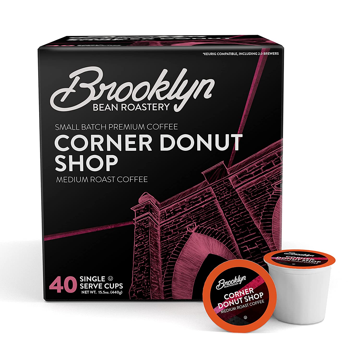 Brooklyn Beans Corner Donut Shop Gourmet Coffee Pods. Compatible with 2.0 Keurig K Cup Brewers. 40 Count