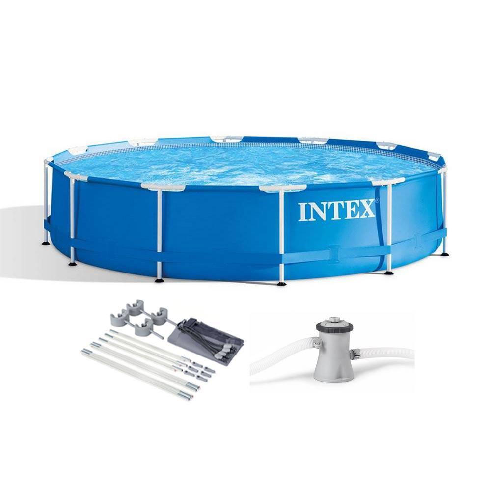 Intex 28211EH + 28054E 12 ft. x 30 in. Metal Frame Above Ground Swimming Pool Kit with Canopy