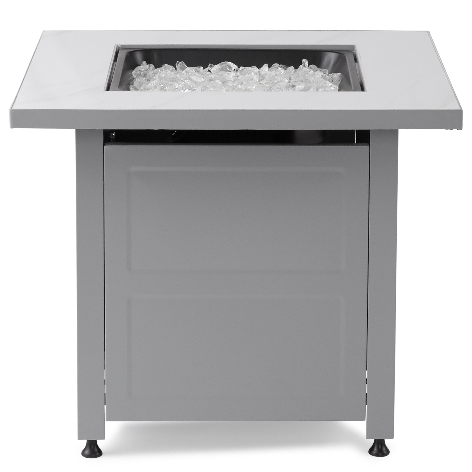 Endless Summer Outdoor Fire Pit Table with Faux Marble Finish. White Glass