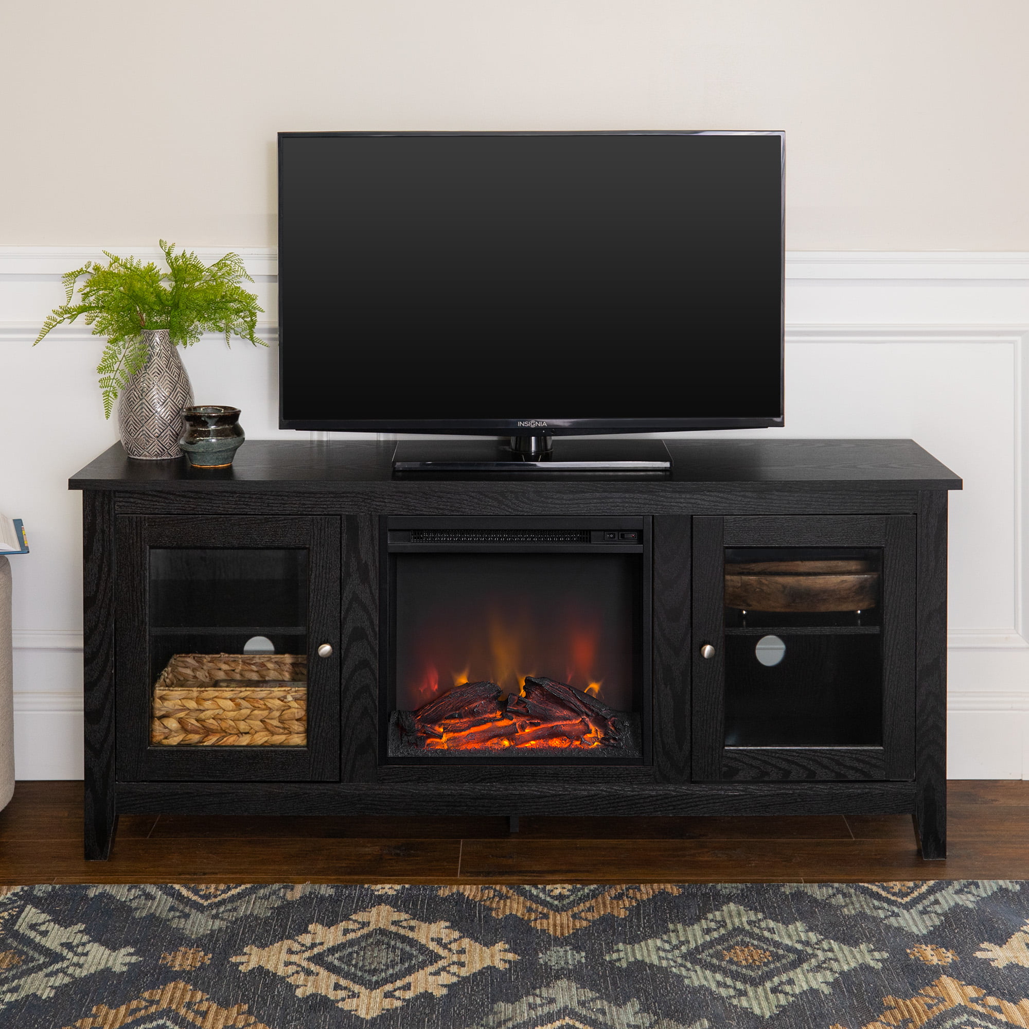 Walker Edison Traditional Black Fireplace TV Stand for TVs up to 60″