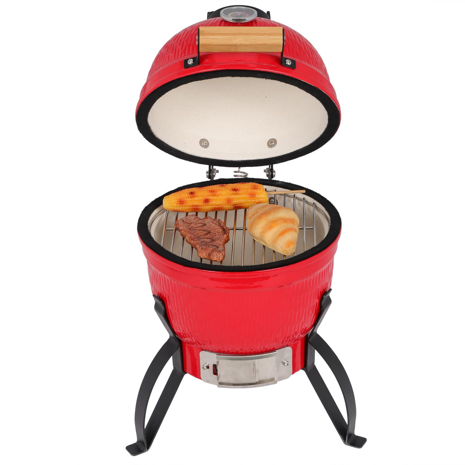Ktaxon 13in Round Ceramic Charcoal Grill Portable BBQ Grill Smoker for Yard Red