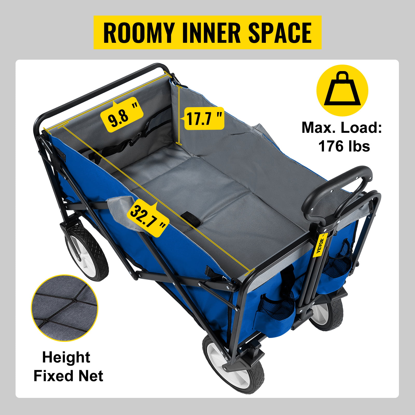 BENTISM Folding Wagon Cart Utility Collapsible Wagon 176 lbs w/ Adjustable Handle. Blue