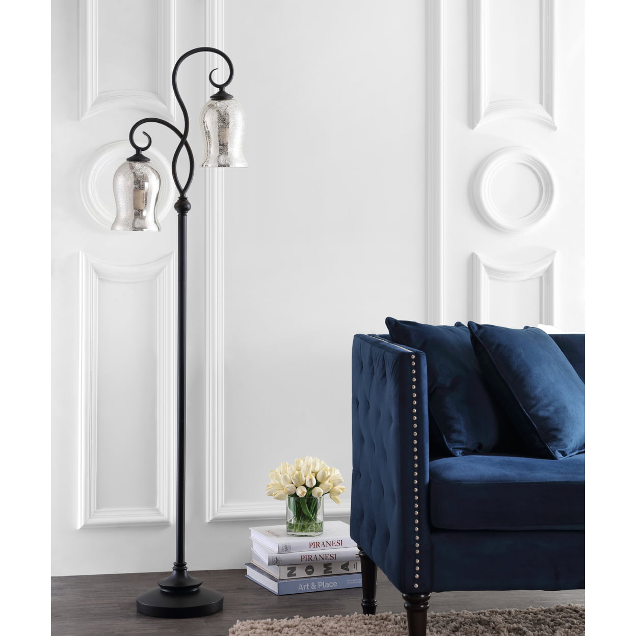 Safavieh Claudia. Double Curved Floral 63.5 in. H Floor Lamp. Black