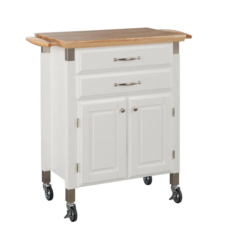 HOMESTYLES 4509-95 Dolly Madison White Kitchen Cart with Natural Wood Top