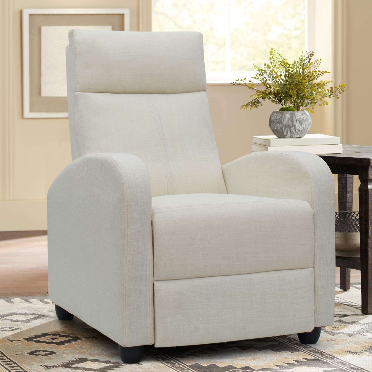 Lacoo Padded Push Back Fabric Single Recliner for Living Room. White