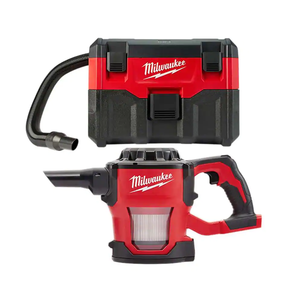 Milwaukee 0880-20-0882-20 M18 18-Volt 2 Gal. Lithium-Ion Cordless Wet/Dry Vacuum with M18 Compact Vacuum (2-Tool)