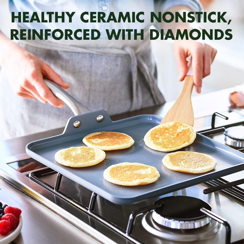 GreenPan Lima Hard Anodized Healthy Ceramic Nonstick 11″ Griddle Pan. PFAS-Free. Oven Safe. Gray