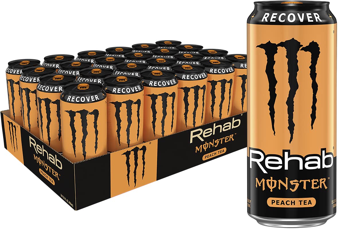 Monster Energy Rehab Peach Tea + Energy. Energy Iced Tea. 15.5 Ounce (Pack of 24)