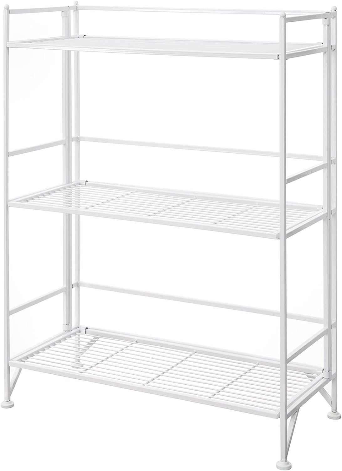Convenience Concepts Xtra Storage Shelves-3-Tier Wide Folding Metal. Modern Shelves Display in Living Room. Bathroom. Office. Kitchen. Garage. White