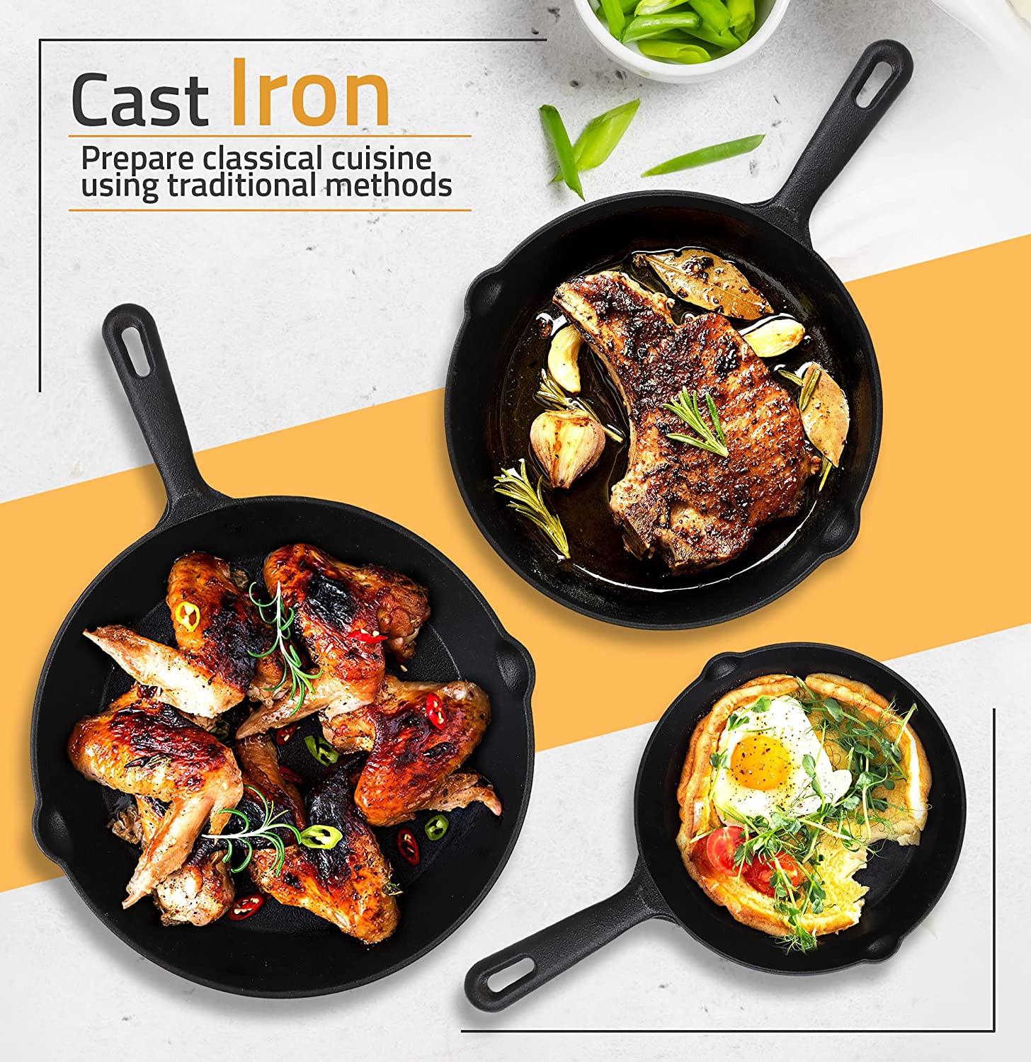 Utopia Kitchen Pre-Seasoned Cast Iron Skillet Set 3-Piece